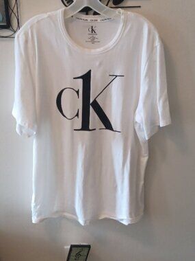 CK Logo Calvin Klein White Like New Crew Neck Tee Shirt Cotton Large